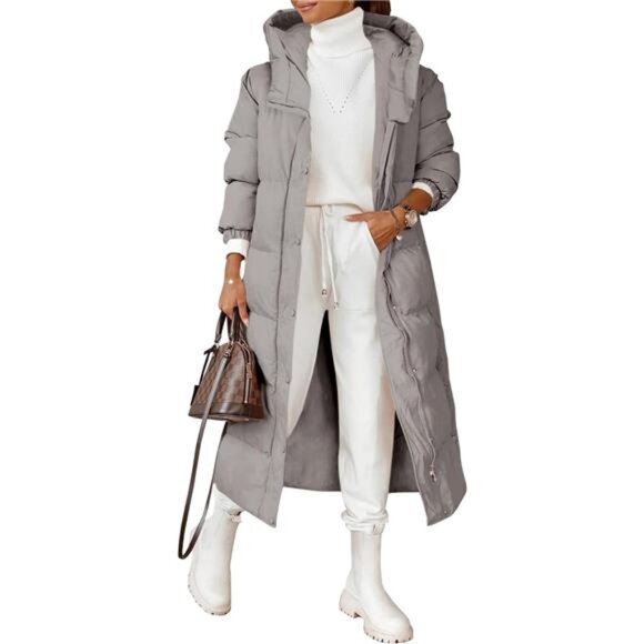 Cold Weather Outerwear Women's Long Puffer Jacket With Detachable Hood - Winter Quilted Warm Coat Womens Down Filled Winter Coats